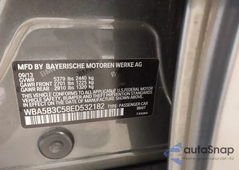 2014 BMW 535I xDrive из США, поврежденный, VIN WBA5B3C58ED532182